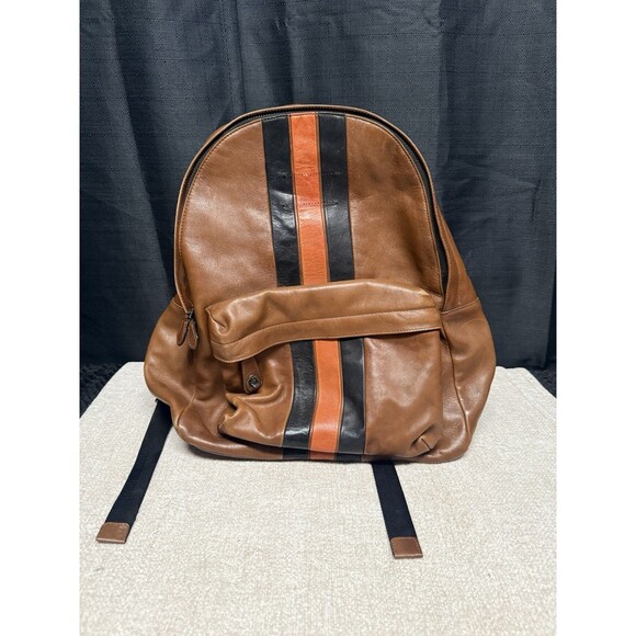 Coach Leather Backpack with Orange and Black Stripes